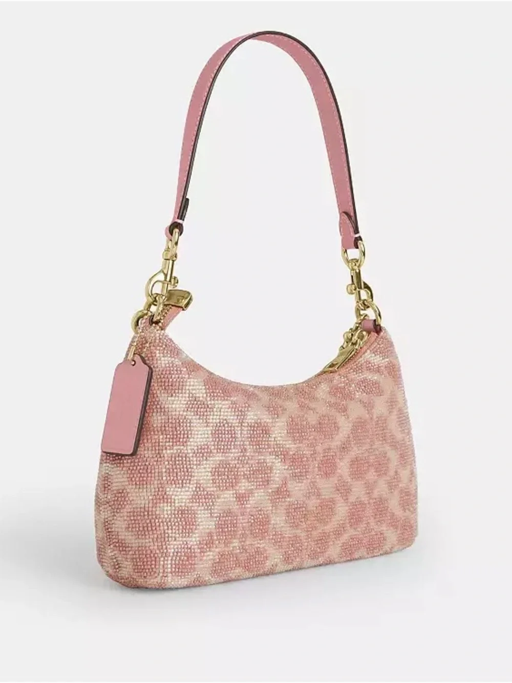 NWT Coach Teri Shoulder Bag Signature Beaded Satin Pink Gold